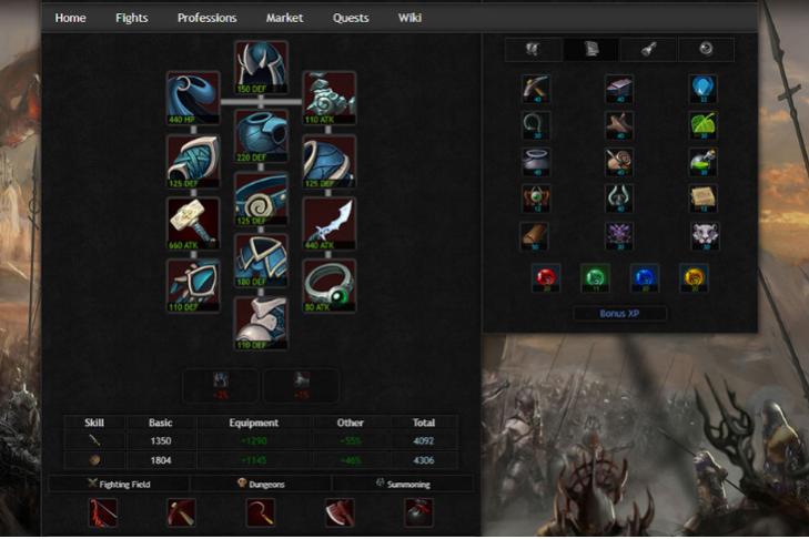 Equipment and Profession Tab