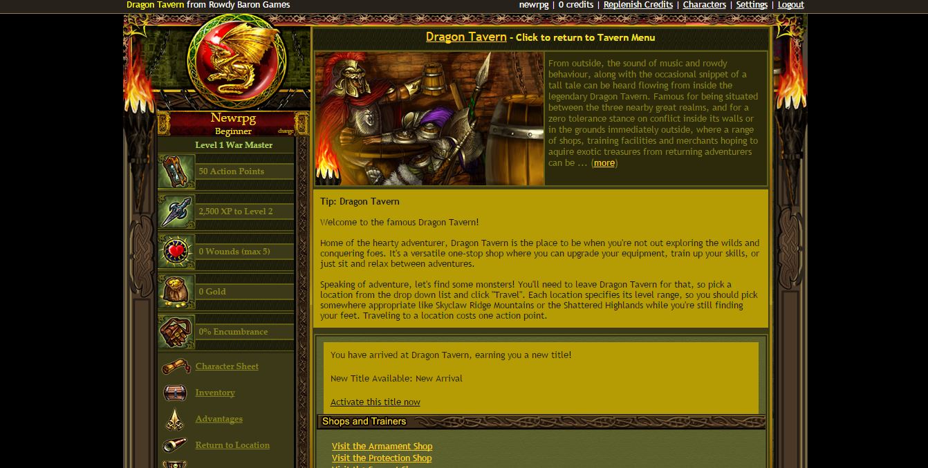 Dragon Tavern Text Based Browser Game