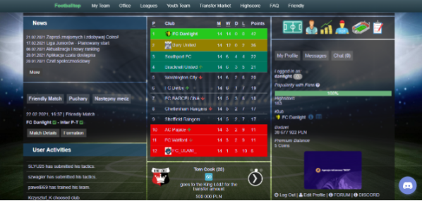 Screenshot of the English Footballtop interface