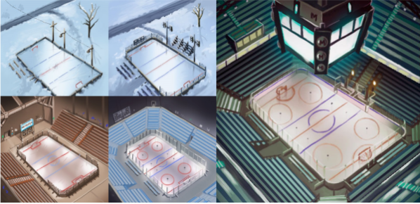 5 different in-game ice hockey rinks