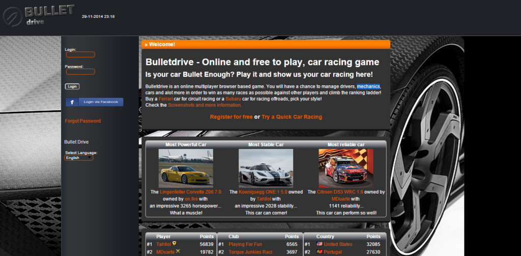 Browser based car racing team manager game