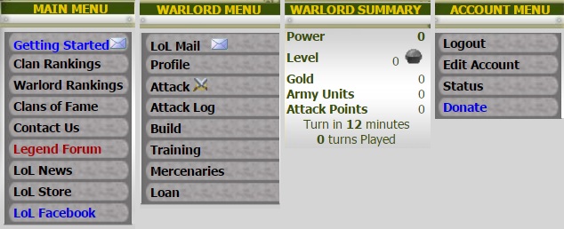 Lords of Legend dashboard
